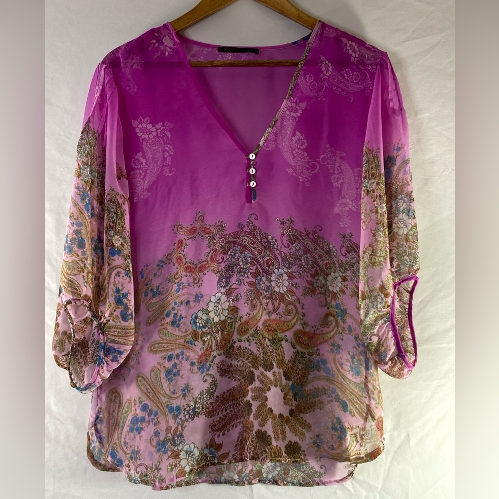 Twenty Twenty Women's Size S Floral Sheer 3/4 Sleeve Shirt